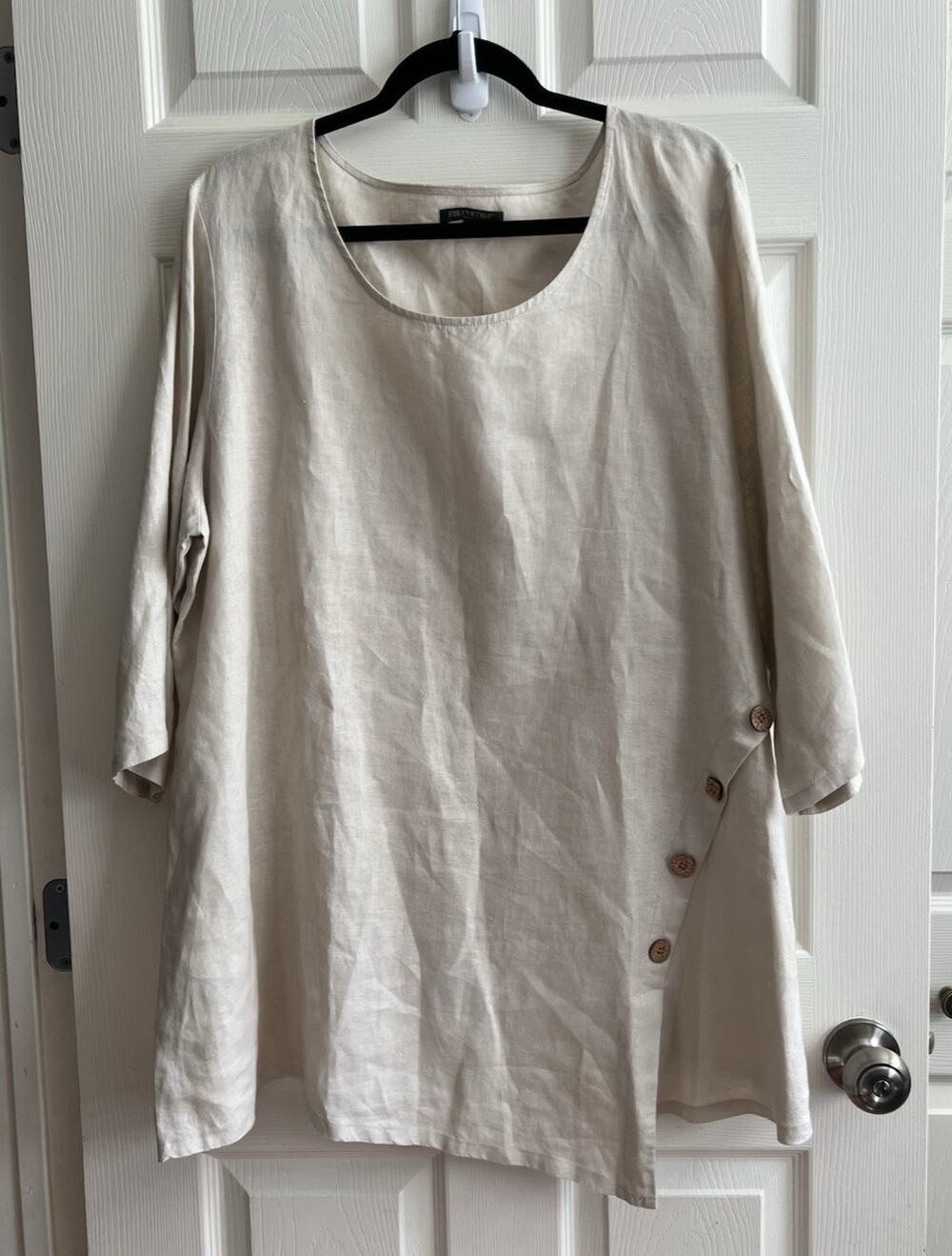 FOR CYNTHIA Women's Oatmeal 100% Linen Oversized Lagenlook Tunic Blouse Top 1X